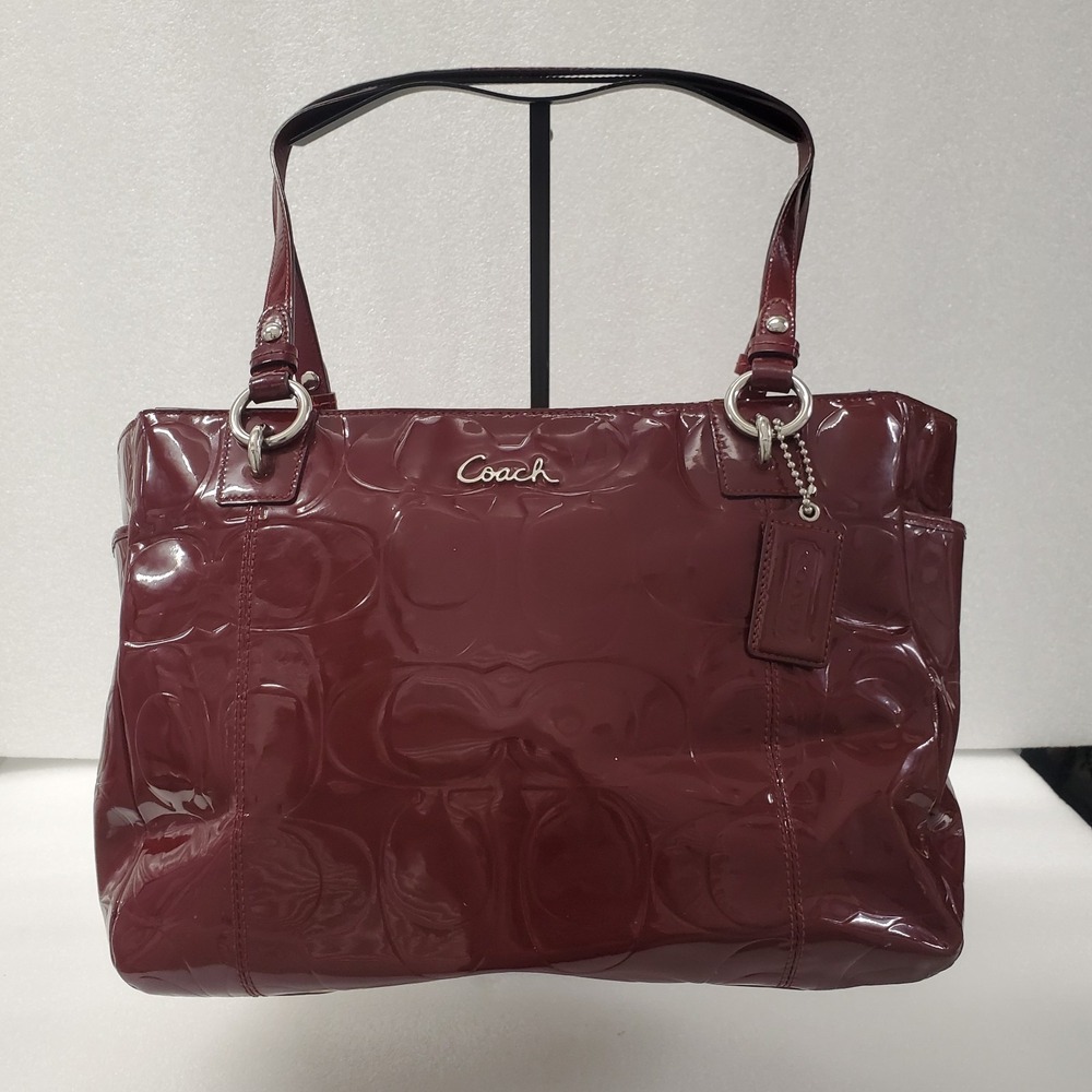 Coach Signature Garnet East West Embossed Patent Leather Carry all # F17729 - Picture 2 of 16